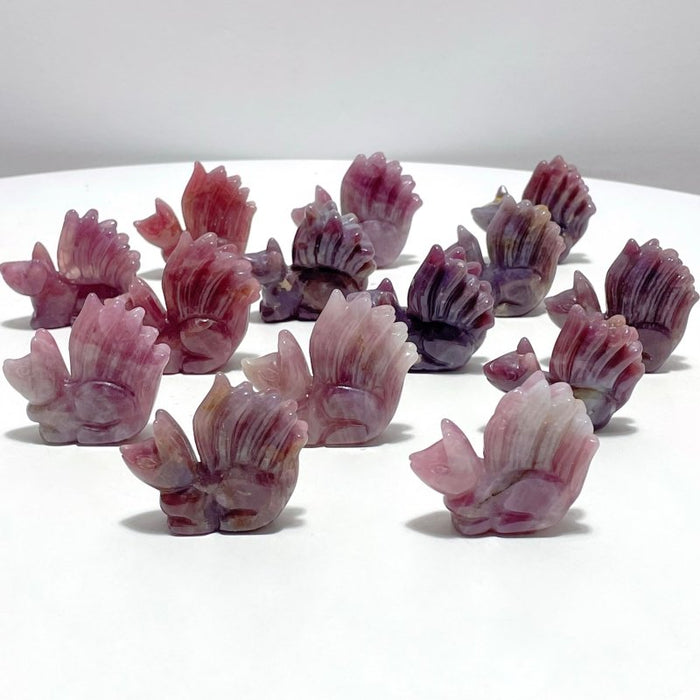 14 Pieces Purple Rose Quartz Nine-Tailed Fox Carving