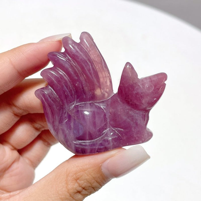 14 Pieces Purple Rose Quartz Nine-Tailed Fox Carving