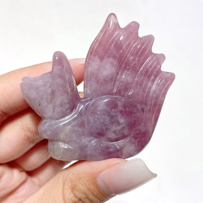 14 Pieces Purple Rose Quartz Nine-Tailed Fox Carving