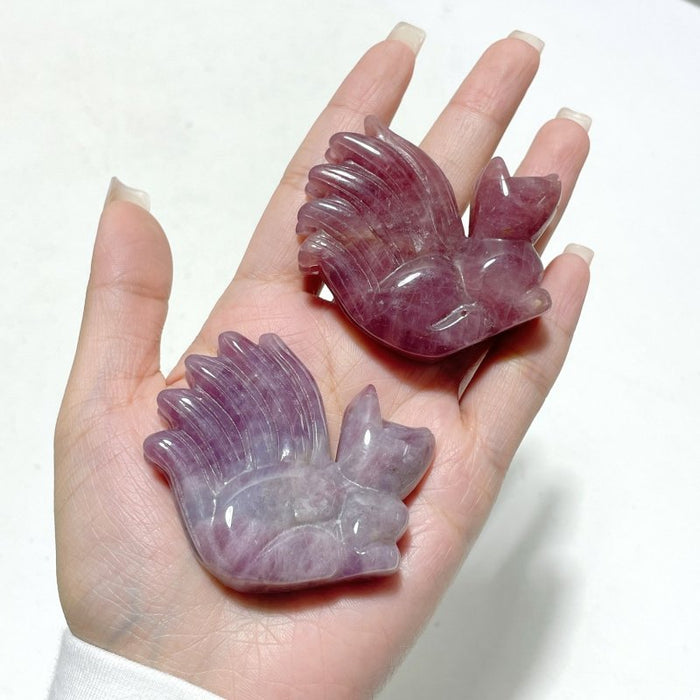 14 Pieces Purple Rose Quartz Nine-Tailed Fox Carving