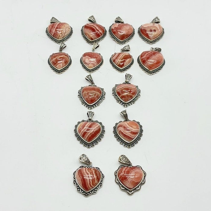 14 Pieces Sterling Silver Heart Rhodochrosite Different Styles Beautiful Pendant