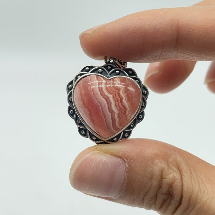 14 Pieces Sterling Silver Heart Rhodochrosite Different Styles Beautiful Pendant