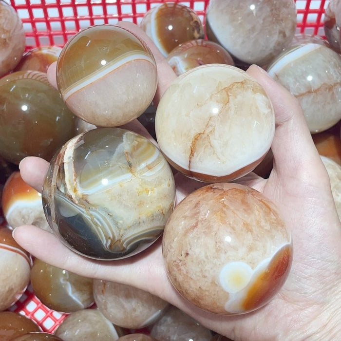 1.5-2.7in Carnelian Mixed Quartz Stripe Spheres Wholesale