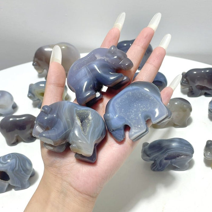 15 Pieces Beautiful Geode Druzy Agate Bear Carving