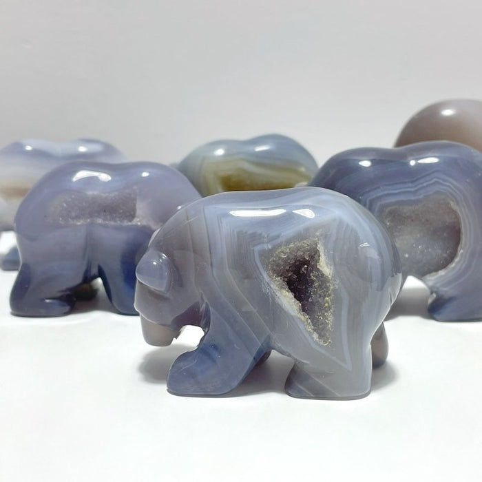 15 Pieces Beautiful Geode Druzy Agate Bear Carving