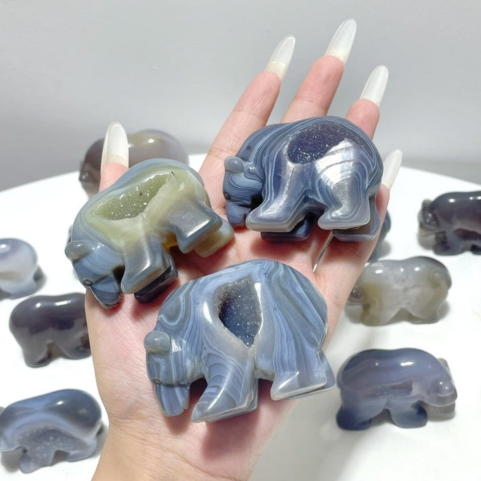 15 Pieces Beautiful Geode Druzy Agate Bear Carving