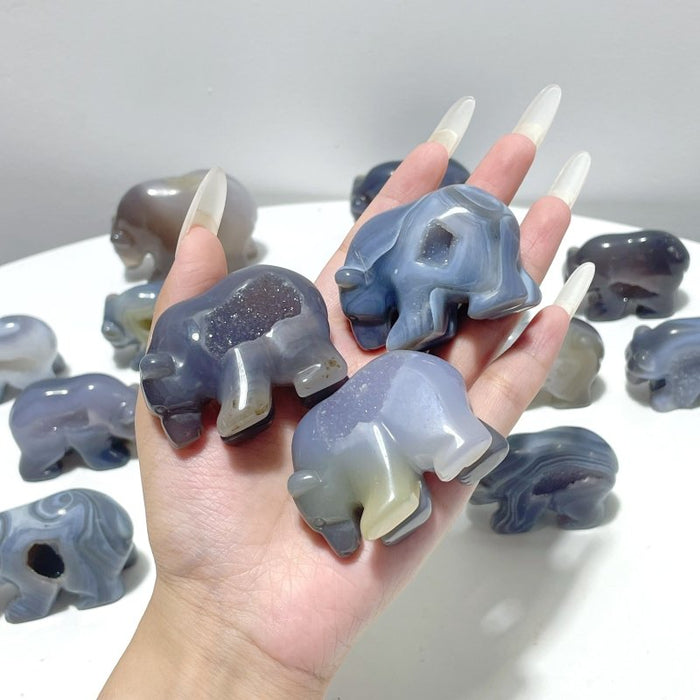 15 Pieces Beautiful Geode Druzy Agate Bear Carving