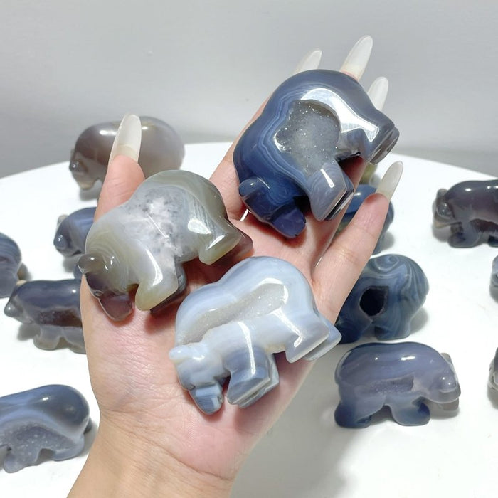 15 Pieces Beautiful Geode Druzy Agate Bear Carving