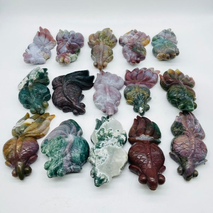 15 Pieces Ocean Jasper Beautiful Goldfish Carving