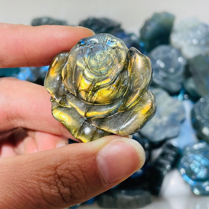 1.5Inch High Quality Labradorite Stone Flower Carving Wholesale