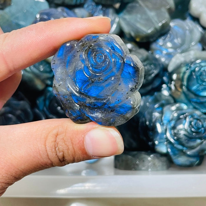 1.5Inch High Quality Labradorite Stone Flower Carving Wholesale