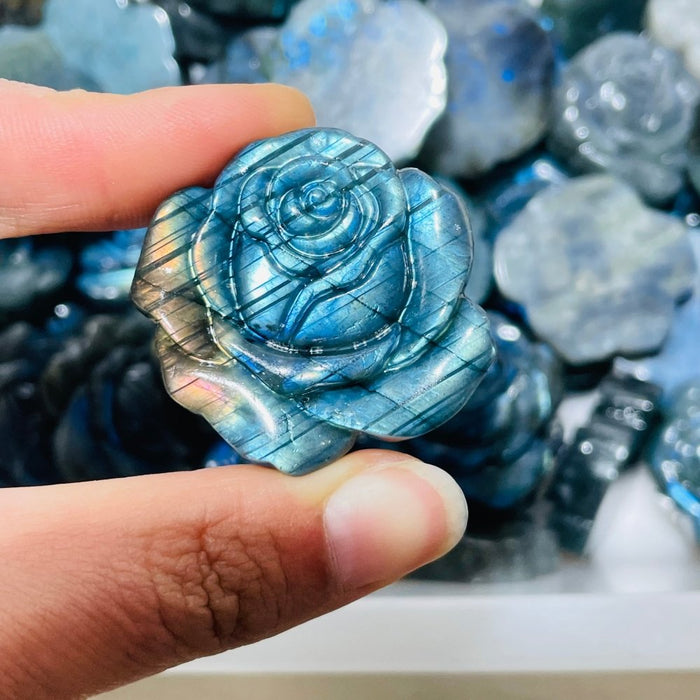 1.5Inch High Quality Labradorite Stone Flower Carving Wholesale