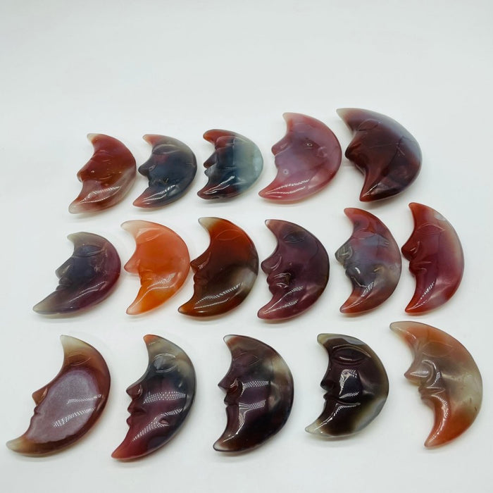 16 Pieces Beautiful Red Agate Moon Face