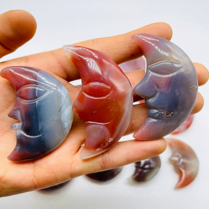 16 Pieces Beautiful Red Agate Moon Face