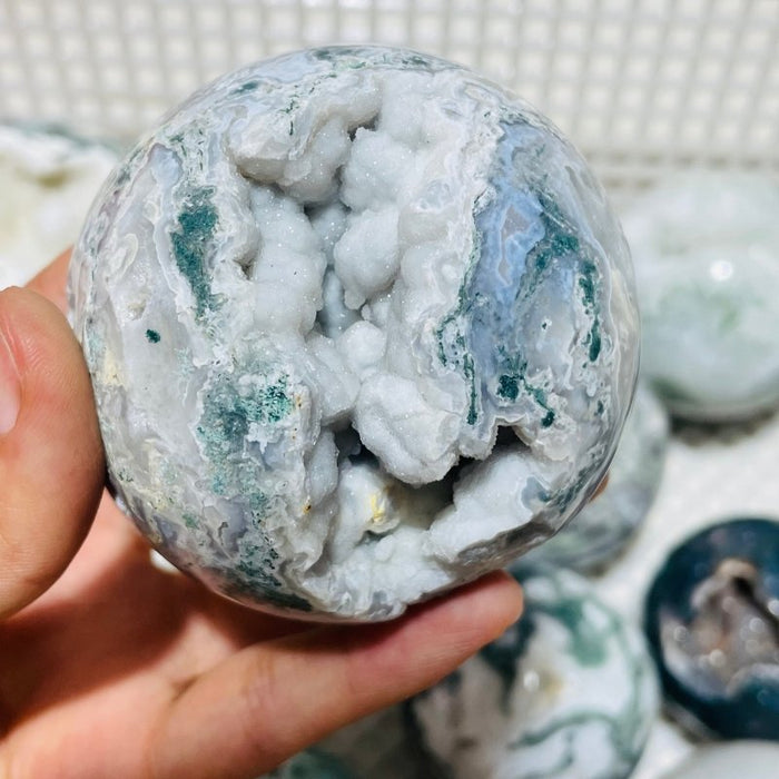 16 Pieces Geode Druzy Moss Agate Spheres