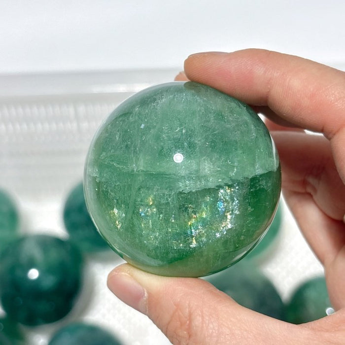 16 Pieces Green Fluorite Spheres With Rainbow