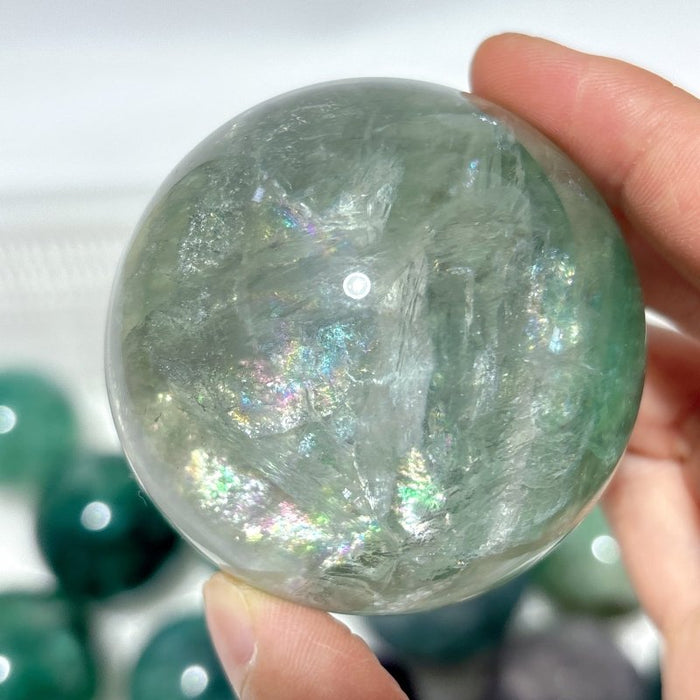 16 Pieces Green Fluorite Spheres With Rainbow