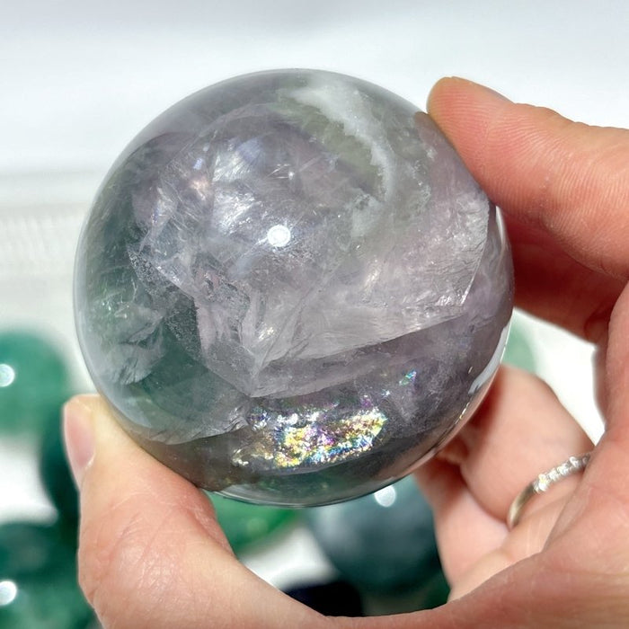 16 Pieces Green Fluorite Spheres With Rainbow