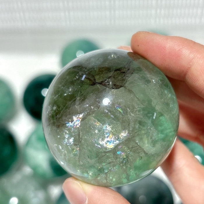 16 Pieces Green Fluorite Spheres With Rainbow