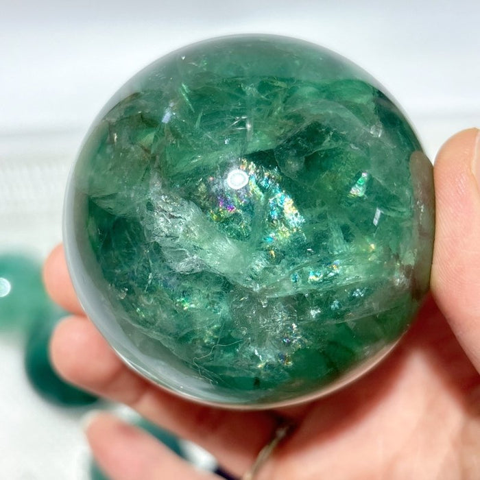 16 Pieces Green Fluorite Spheres With Rainbow