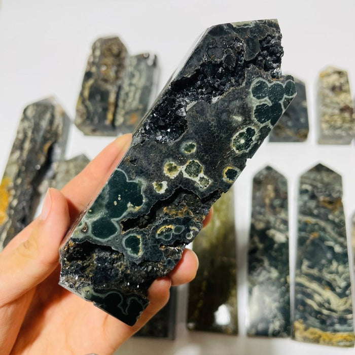 16 Pieces Green Sea Jasper Druzy Geode Tower Points