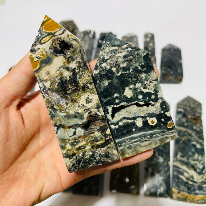 16 Pieces Green Sea Jasper Druzy Geode Tower Points