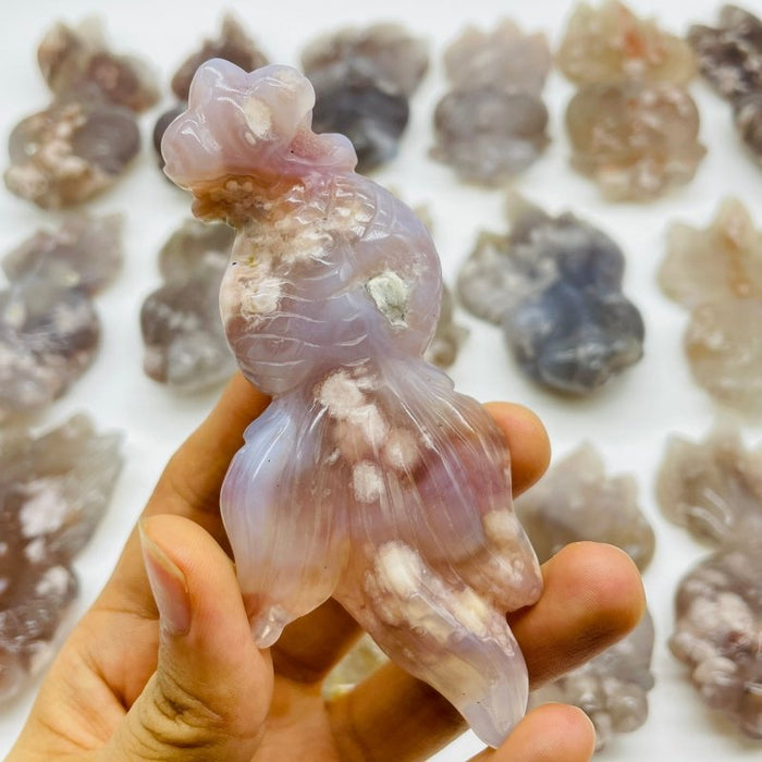 16 Pieces Sakura Flower Agate Beautiful Goldfish Carving