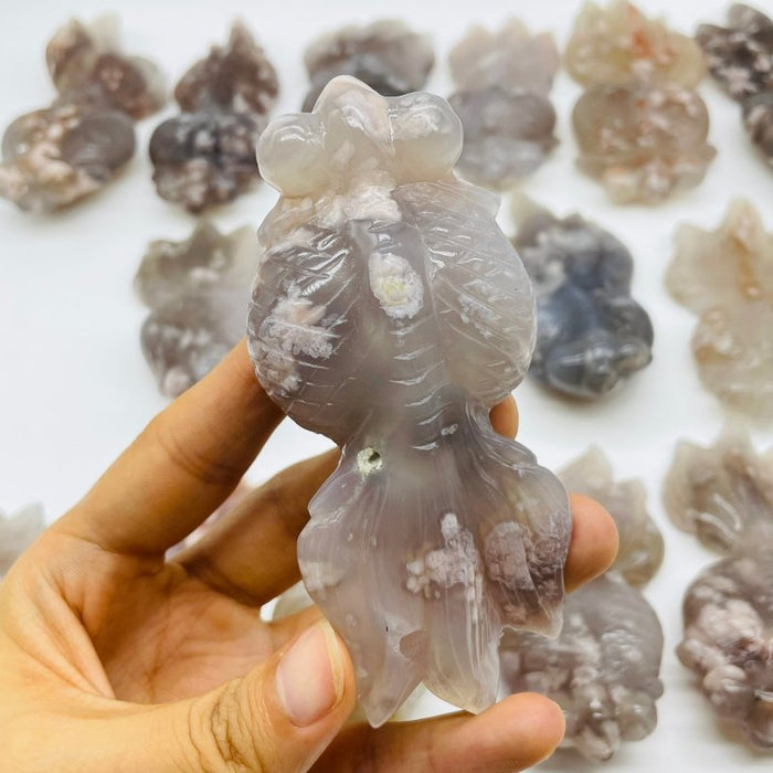 16 Pieces Sakura Flower Agate Beautiful Goldfish Carving