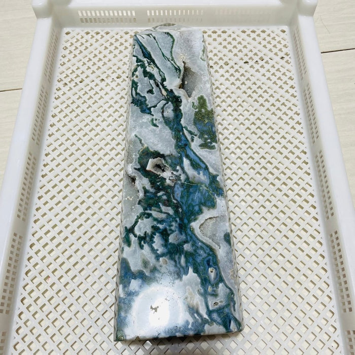 16In Large Moss Agate Geode Druzy Tower
