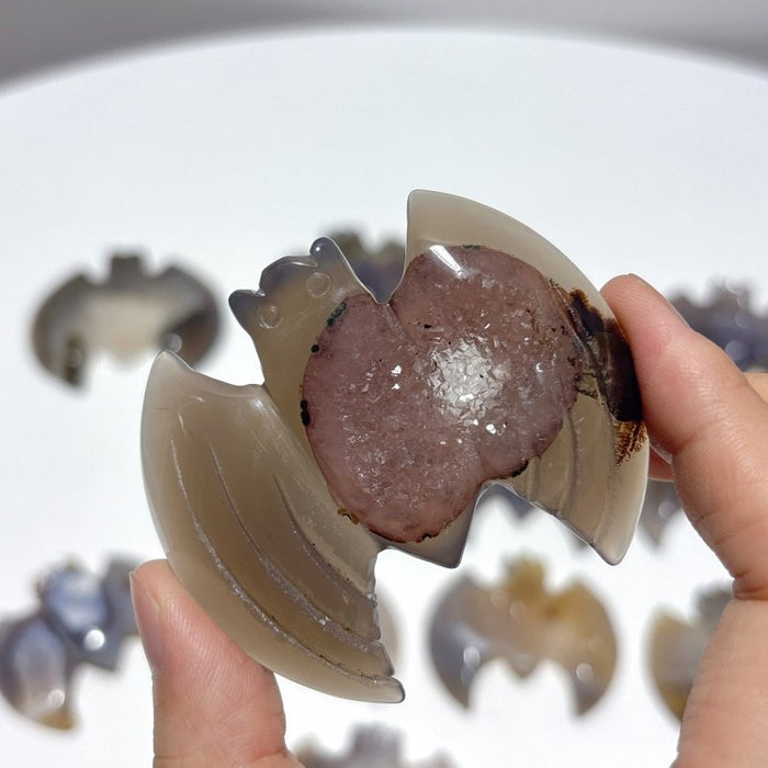 17 Pieces Geode Druzy Agate Bat Carving