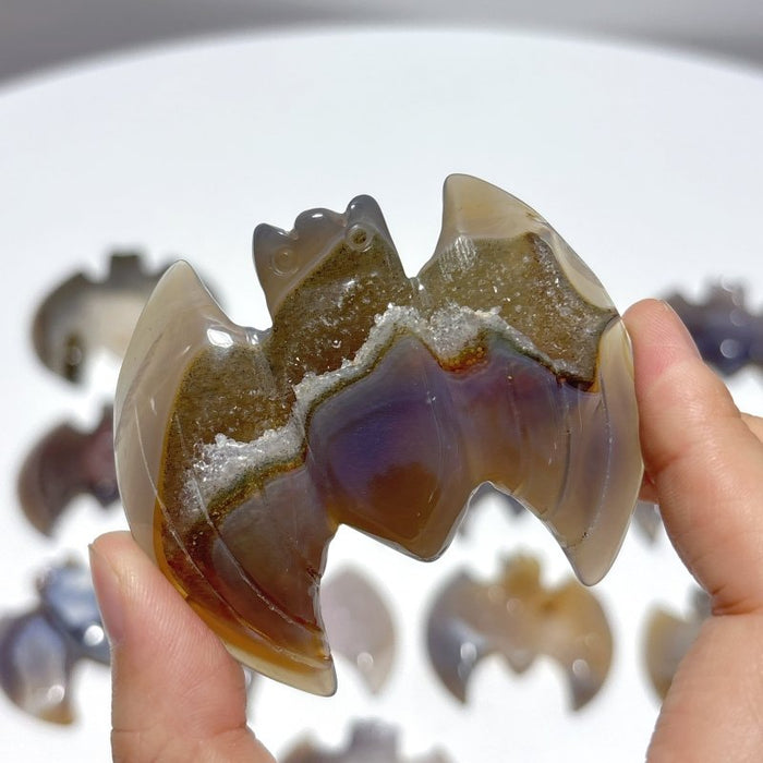 17 Pieces Geode Druzy Agate Bat Carving