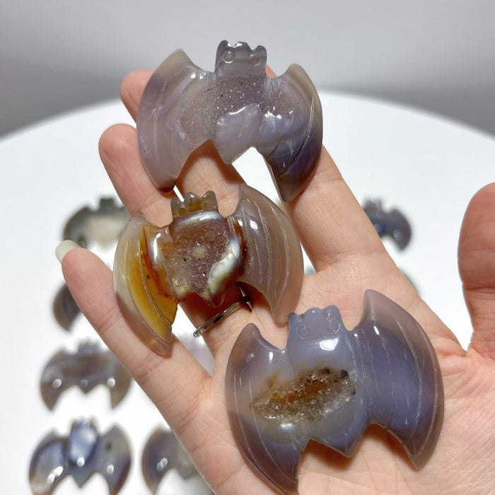 17 Pieces Geode Druzy Agate Bat Carving