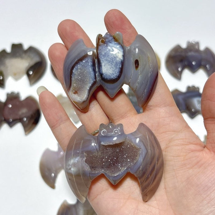 17 Pieces Geode Druzy Agate Bat Carving