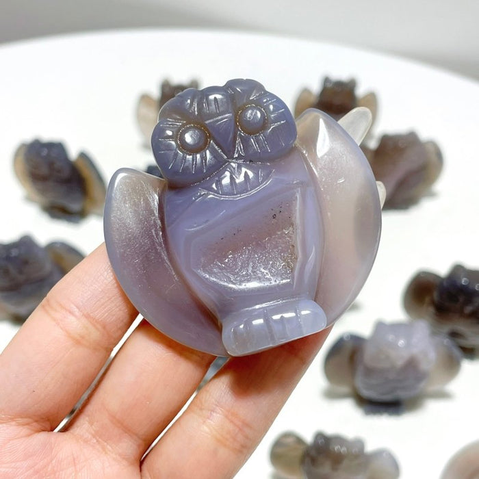 17 Pieces Geode Druzy Agate Owl Carving