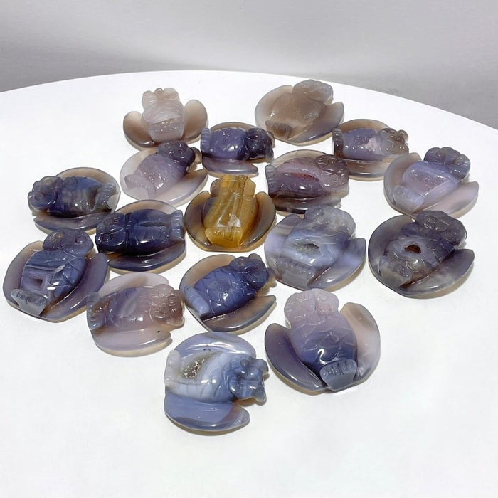 17 Pieces Geode Druzy Agate Owl Carving