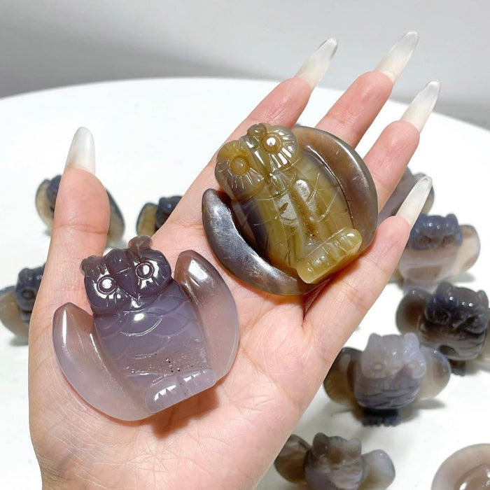 17 Pieces Geode Druzy Agate Owl Carving