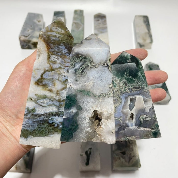 17 Pieces Geode Moss Agate Druzy Four-Sided Points