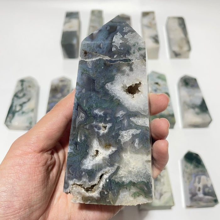 17 Pieces Geode Moss Agate Druzy Four-Sided Points