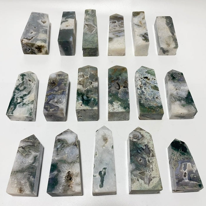 17 Pieces Geode Moss Agate Druzy Four-Sided Points