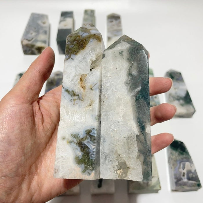 17 Pieces Geode Moss Agate Druzy Four-Sided Points