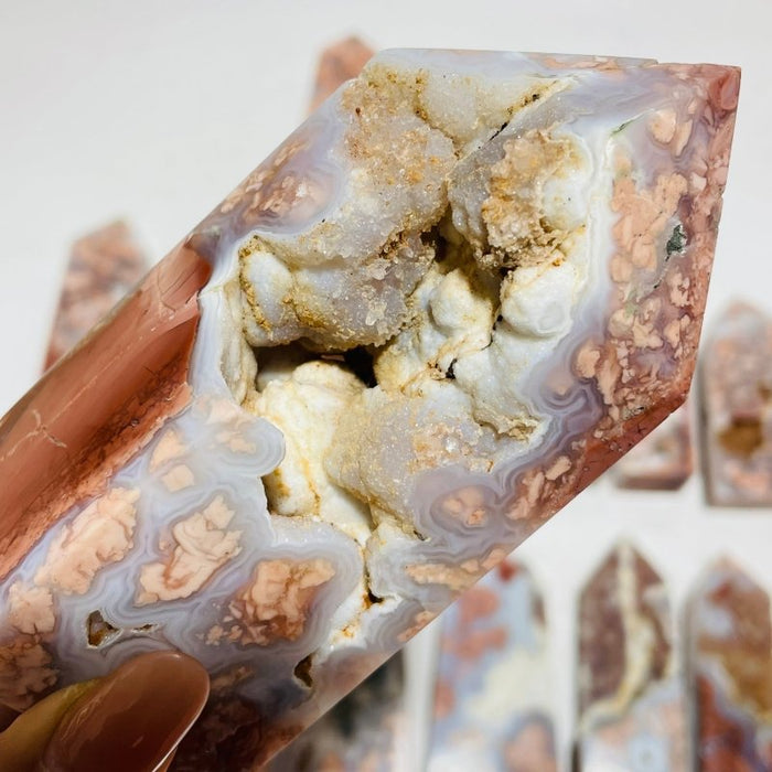 17 Pieces High Quality Pink Flower Agate Druzy Geode Four-sided Tower