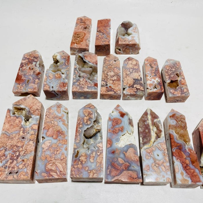 17 Pieces High Quality Pink Flower Agate Druzy Geode Four-sided Tower