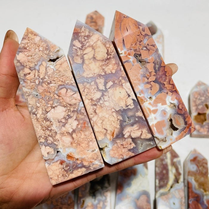 17 Pieces High Quality Pink Flower Agate Druzy Geode Four-sided Tower
