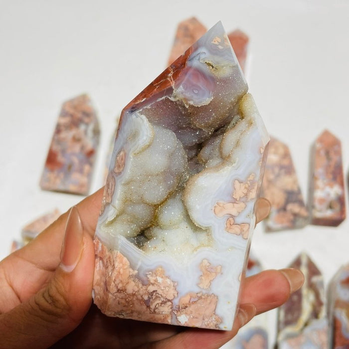 17 Pieces High Quality Pink Flower Agate Druzy Geode Four-sided Tower