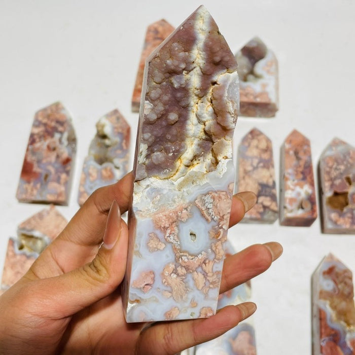 17 Pieces High Quality Pink Flower Agate Druzy Geode Four-sided Tower