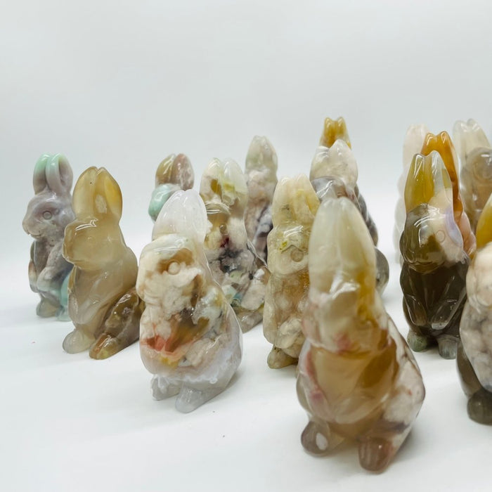 17 Pieces High Quality Sakura Flower Agate Rabbit Carving