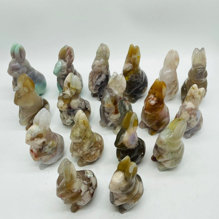 17 Pieces High Quality Sakura Flower Agate Rabbit Carving