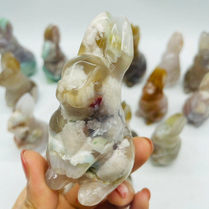 17 Pieces High Quality Sakura Flower Agate Rabbit Carving