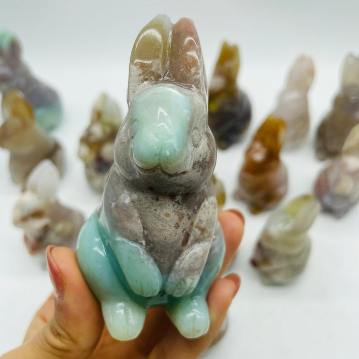17 Pieces High Quality Sakura Flower Agate Rabbit Carving