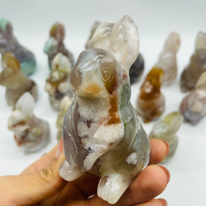 17 Pieces High Quality Sakura Flower Agate Rabbit Carving